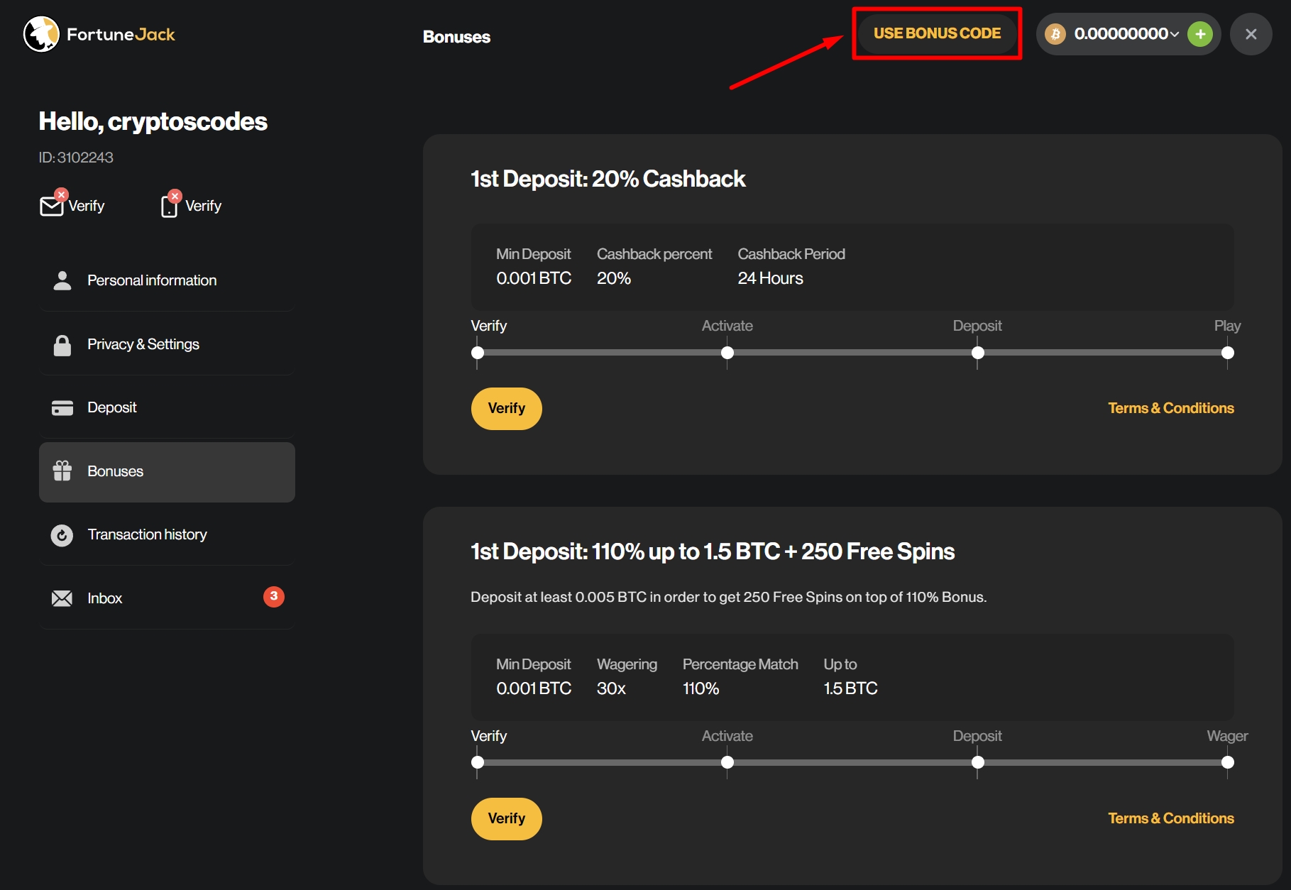 How to Claim Fortunejack Welcome Bonus